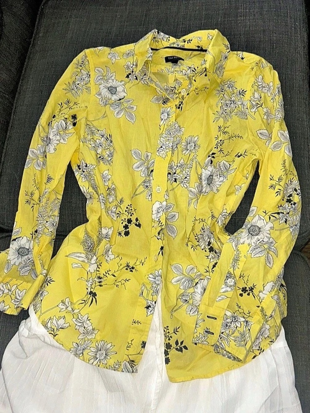 Talbots Floral Button Down Shirt in Yellow Like New